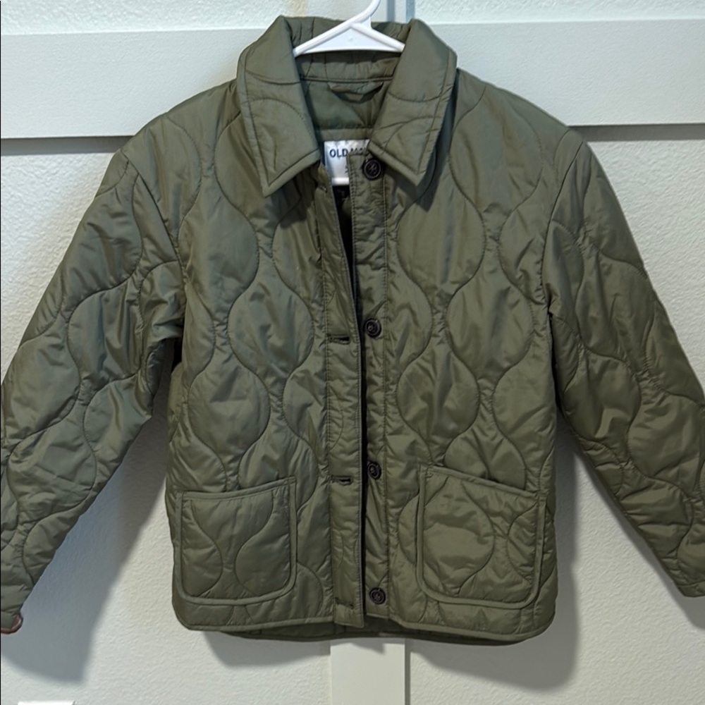 Old Navy Green Puffer Jacket Lightweight Quilted Design